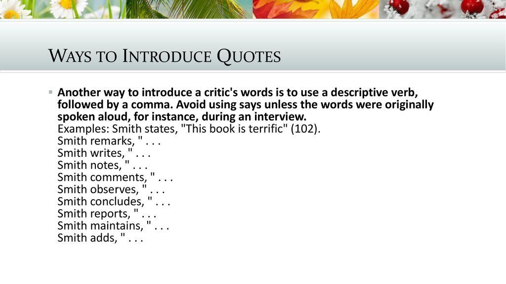 Words To Introduce A Quote From A Book